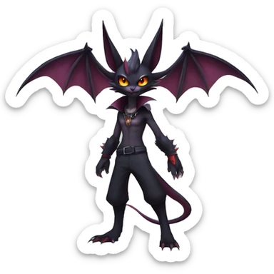  Anthro Kawaii Edgy Cool Vampiric Demonic Beautiful Noivern-Nargacuga-Litten with big Bat Ears and wearing a cap and collar e full body sticker