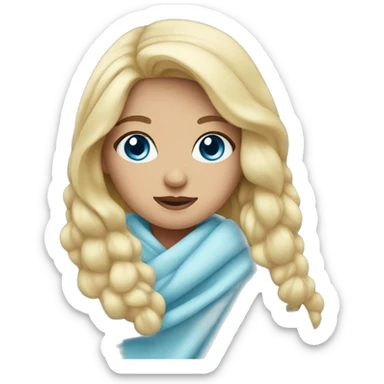 Blonde girl with light blue eyes wrapped in a blanket sticker