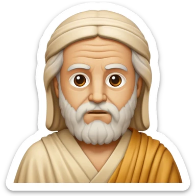 Cinematic Realistic Plato Portrait Emoji, depicted as a wise ancient philosopher with a contemplative expression in classical robes, rendered with soft textures and timeless serene lighting that captures his intellectual legacy. sticker