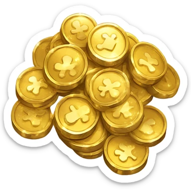 Create a shiny emoji of a pile of pirate-style gold coins, sparkling and resembling treasure, with a bold, simple design. sticker