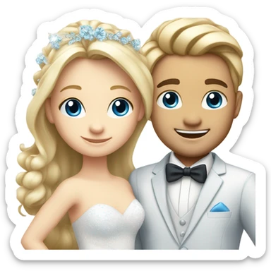 Beautiful finished boy and blond girl blue eyes wedding sticker