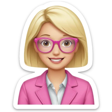 Happy blond woman in pink jacket and pink glasses sticker