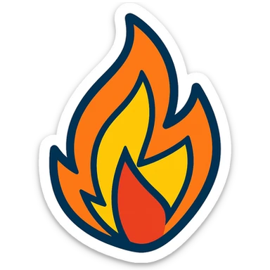 abstract flame shape, geometric, vibrant toon style sticker