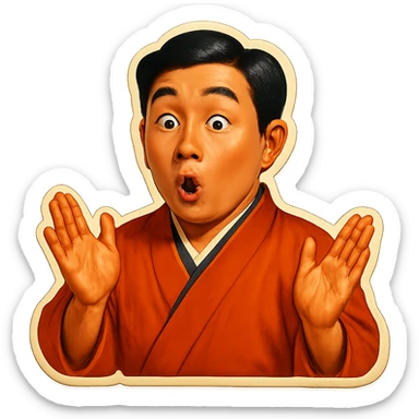 The same Japanese man in traditional kimono looks at the viewer with a surprised look, and his hands are empty sticker