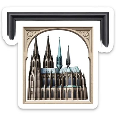Cinematic Realistic Cologne Cathedral Landmark Emoji, showcasing Gothic architecture rendered with detailed stone textures and majestic, dynamic lighting. sticker