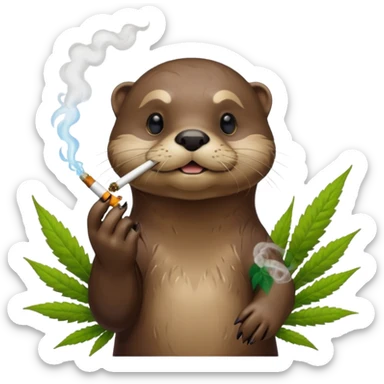 a otter smoking a joint surrounded by marijuana fumes sticker