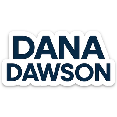 bold geometric sans-serif logo of 'Dana Dawson', modern, clean, blue accent sticker