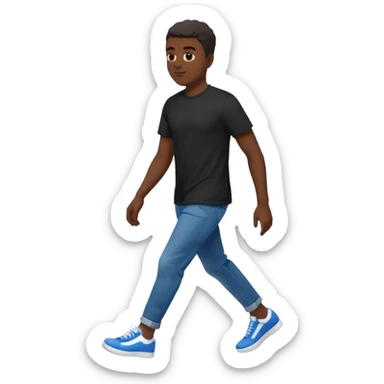 iOS emoji style - A black man with no bag or backpack. Dressed in casual clothes and wearing trainers. Walking quickly.  

 sticker