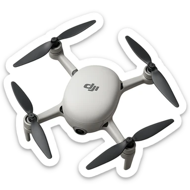 Redesign the cricket ball to be white and transform it to look like a realistic DJI drone with DJI-style propellors and body. Remove the background completely, isolating the drone design. sticker