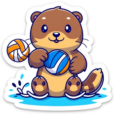 cute otter in water holding a volleyball with both paws sticker