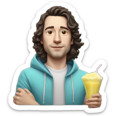 Bighead josh brener from silicon valley in hoodie, holding a pina colada,, hyper realistic sticker