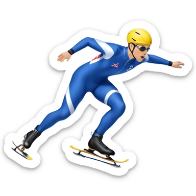 An icon showing a speed skater gliding on a professional oval ice track, captured in mid-motion with aerodynamic posture and sleek skates. The background features snowy mountains, flags, and a clear blue sky. Transparent background reflects the speed and elegance of the sport. sticker