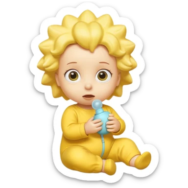 A 3D cartoon baby character entirely yellow, styled like Maggie Simpson, with pacifier, yellow onesie, big eyes, smooth shading, Memoji-style rendering, consistent with other yellow Simpsons characters. sticker