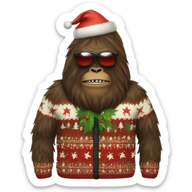 Sasquatch wearing sunglasses and an ugly christmas sweater sticker