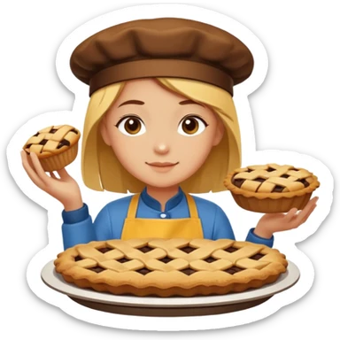 Baking community humanless avatar in vibrant style illustration. Pie, cookie, and muffin warm golden tones, simple shapes, flat design, high contrast, cozy and friendly. sticker
