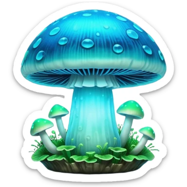 3D render of Glowing Mushroom, bioluminescent deep sea style, glowing neon blue and green lights, dark background to contrast the glow, translucent organic textures. sticker