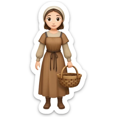 Full body of female medieval peasant in simple dress carrying basket sticker