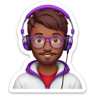 It’s a relaxed selfie of you wearing a glowing gaming headset, glasses, and piercings, lit by red and purple room lights, with a soft, tired-smirk expression brown hair with devil horns and facial hair

 sticker