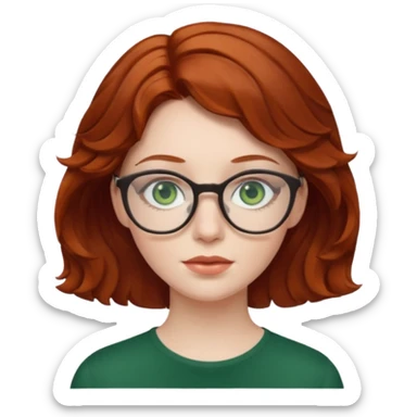 Short wavy auburn hair pale skin green eyes glasses sticker