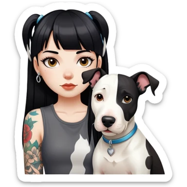 girl with long black  straight bangs hair with tattoo and a Springer dog  and  bull a   white terrifying dog sticker