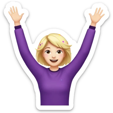 persona feliz con los brazos hacia arriba saltando y explosivos detras y confites volando sticker