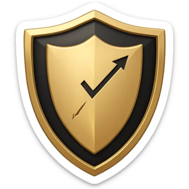 Black and gold emoji of a cracked shield reforming around a checklist with one strong tick, symbolising discipline rebuilt after failure, luxury minimal style, transparent background. sticker