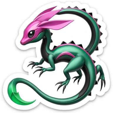 Magenta, black and white Meloetta-Rayquaza-Gorebyss-Salandit-Salazzle-Pokémon-Fakémon-creature-fusion-hybrid sticker