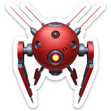 flying orb shaped futuristic targeting droid acquires target and paints with laser. sci-fi war. no propellers  sticker