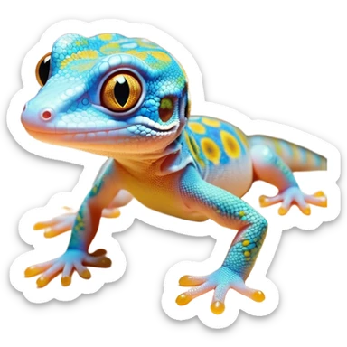 Cinematic Cute Gecko Portrait Emoji, Head tilted playfully and inquisitively, featuring a small, charming body with smooth, vividly patterned scales, bright, sparkling eyes and delicate, sticky toe pads, Simplified yet irresistibly adorable features, highly detailed, glowing with a warm, inviting glow, high shine, affectionate and lively, stylized with a touch of tropical whimsy, soft glowing outline, capturing the essence of a mischievous yet loving gecko that appears ready to dart out of the screen into your heart! sticker