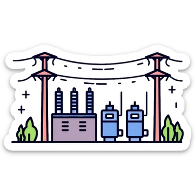 electrical substation with power lines and transformers sticker