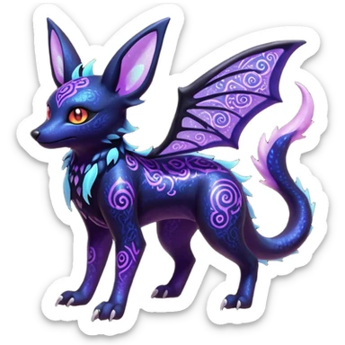 Shiny Fiery Dark Ugly Evil Realistic Glowing Eldritch Horror Cool Edgy Badass Emo Glorious Demonic Batty Dusky Ethereal Sparkly Shimmering Magical Punky Aural Iridescent Fluorescent Bioluminescent Umbreon-Amaura-Salandit-Litten-Flareon-Fakémon-fusion (full body) with intricate pattern markings sticker