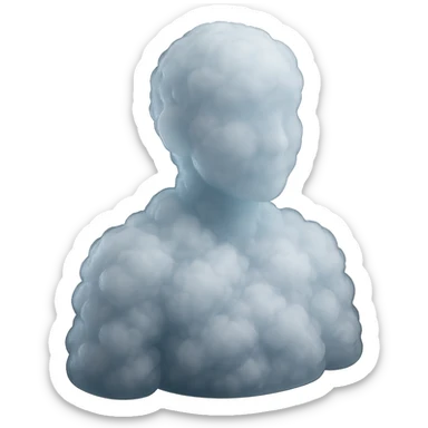 A person from the shoulders up, entirely composed of fluffy white clouds. sticker