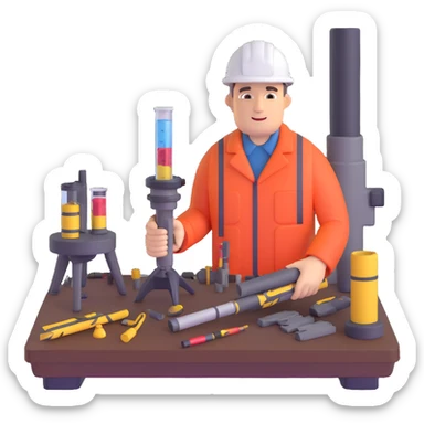 Marine geologist working with core samples and scientific equipment on ship deck sticker