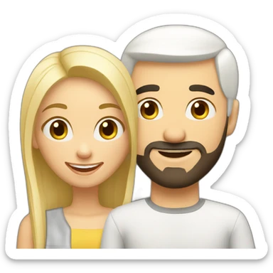 happy couple blond russian girl with a bald arab guy with a short black beard sticker