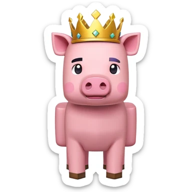 minecraft pig full body pink blocky animal with square head wearing a crown sticker