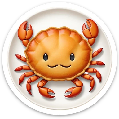 Shanghai Crab Shell Cake pastry shaped like crab shell, simplified emoji style with bold outlines and bright colors, cartoon style Xie Ke Huang specialty sticker