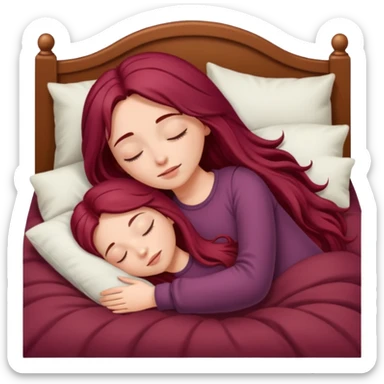 Beautiful long burgundy haired girl sleeping in big comfy bed sticker