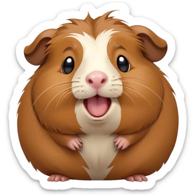 Cinematic Cute Yawning Brown Guinea Pig Portrait Emoji, Head tilted slightly with a dramatic, wide-open yawn, revealing a soft brown coat and tiny, droopy ears, round dark eyes barely open in drowsy contentment, Simplified yet irresistibly adorable features, highly detailed, glowing with a soft, cozy glow, high shine, relaxed yet expressive, stylized with a touch of whimsy, bright and endearing, soft glowing outline, capturing the essence of a sleepy yet affectionate guinea pig, so drowsy it feels like it could stretch out of the screen and curl up for a nap! sticker