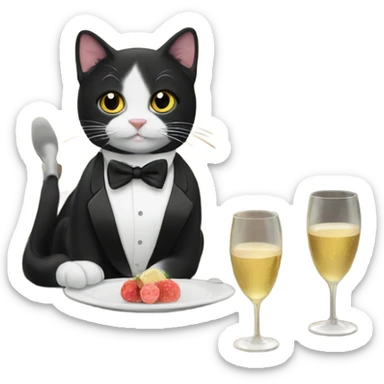 Tuxedo cat, drinking champagne ￼ sticker