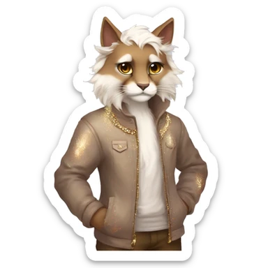 Furry, sparkle, iridescent, colorful, pastel, edgy, cool, fantasy beautiful, brown, beige, white, divine, godly, angelic, animal, anthro, full body, fursona, feline sticker
