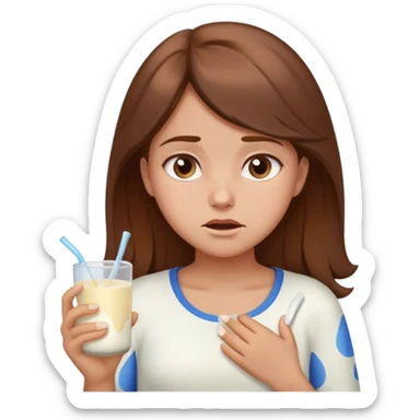 Brown hair medium length Girl with tummy ache from eating dairy sticker