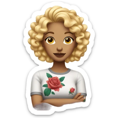 Woman with curly blonde hair with tattoos and looks like a cool mom sticker