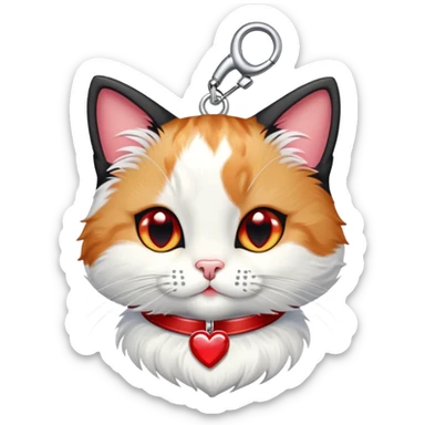 tuxedo cat with red leash and heart pendant, white fur only on mouth, small diamond spot above nose sticker