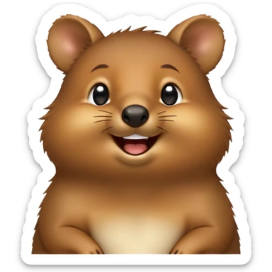 Cinematic Comical Quokka Portrait Emoji, Head tilted dramatically with an exaggeratedly amused expression, featuring a quirky, fluffy brown fur with a wide, playful grin and expressive eyes filled with humorous disbelief, Simplified yet hilariously expressive features, highly detailed, glowing with a slightly sassy glow, high shine, dramatic yet playful, stylized with an air of cheeky marsupial mischief, bright and endearing, soft glowing outline, capturing the essence of a spirited and over‐the‐top quokka, so meme‐worthy it feels like it could beam its way into internet fame instantly! sticker