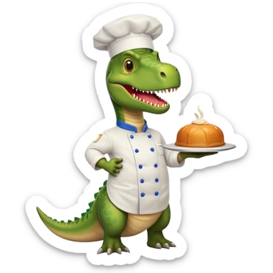 crea un dinorauriorex cafe alegre con el uniforme de chef  sticker