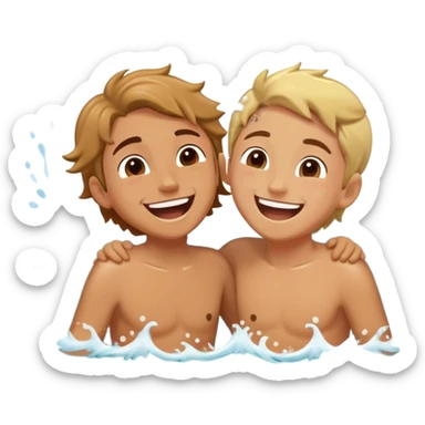 Two friends stand in the ocean, splashing water at each other, laughing as the waves roll around them. Theyr with pure joy, fully present in the moment, embracing fun, connection, and the warmth of shared happiness. sticker