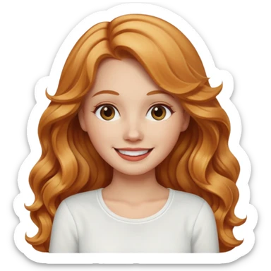 white girl with strawberry blonde long wavy hair, white top  sticker
