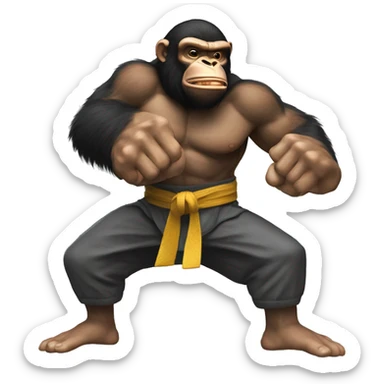 A modern chimp warrior uppercutting like Ken or ryu from street fighter sticker