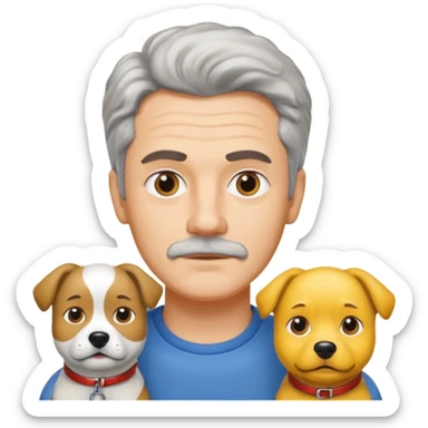 Italian man with salt and pepper hair no mustache beside two yellow dogs sticker