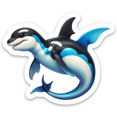 white blacks colorful gradient orca-colored orca-patterned shiny glossy Fakémon-Digimon-reptile-charizard-feraligatr-lizard-creature-hybrid (full body) sticker